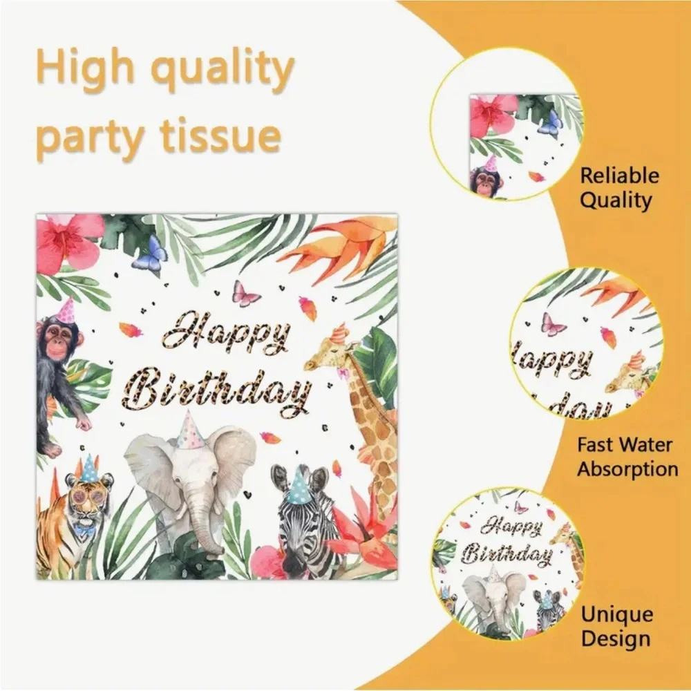 Jungle Safari Animals Happy Birthday Paper Luncheon Napkins, 20ct